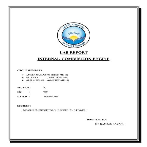 Lab report ic engine 03 | DOCX