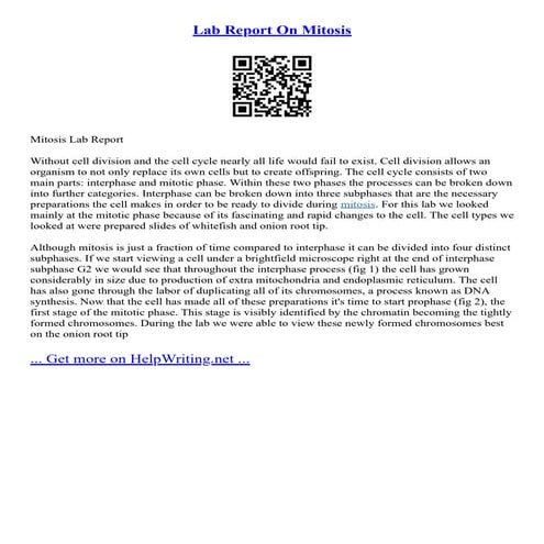 Lab Report On Mitosis | PDF