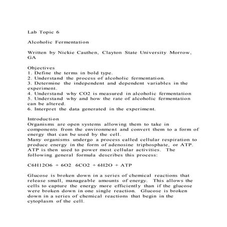 Lab topic 6 alcoholic fermentationwritten by nickie cauthen