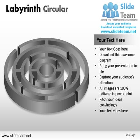 Labyrinth cycle circular round jigsaw maze piece powerpoint presentation slides.