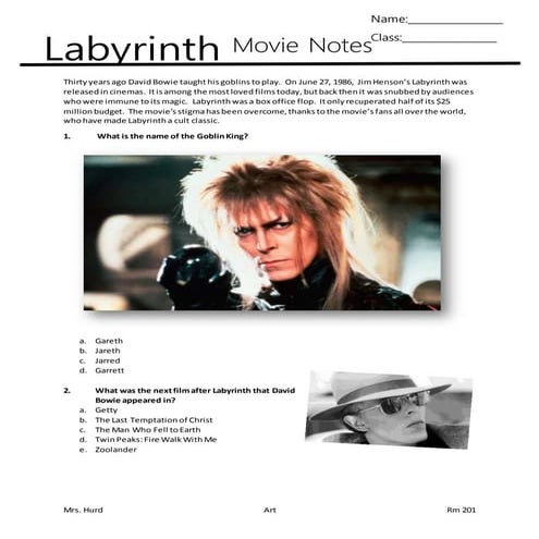 Labyrinth movie notes handout
