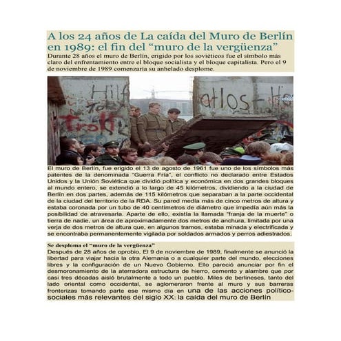 La caída del muro de berlín en 1989