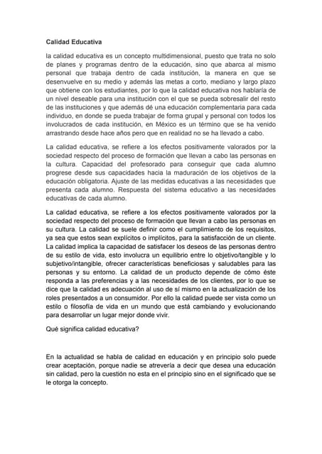 La calidad educativa