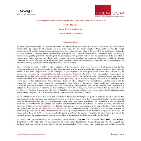 La CampañA Electoral EspañOla (Marzo, 08) En La Web 2.0