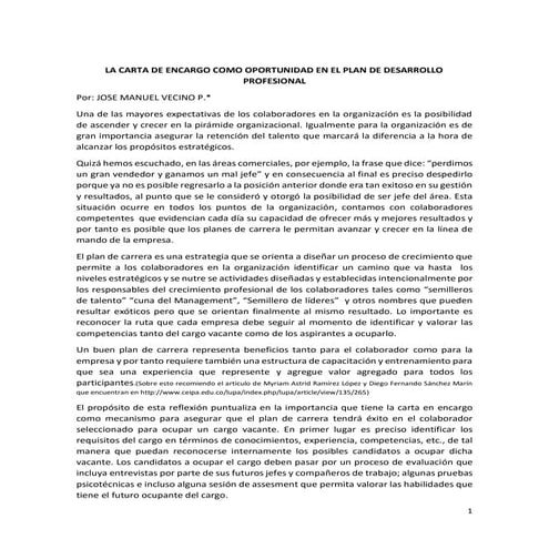 La carta de encargo como oportunidad en el plan de desarrollo profesional