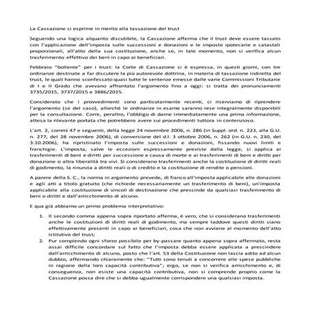 La cassazione si esprime in merito alla tassazione del trust
