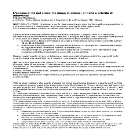 CONFERENZA NAZIONALE DISABILITA' 2016 L'accessibilità nel prossimo piano di a...