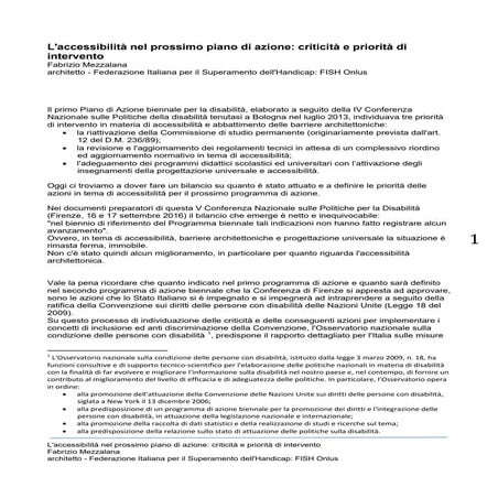 CONFERENZA NAZIONALE DISABILITA' 2016 L'accessibilità nel prossimo piano di a...