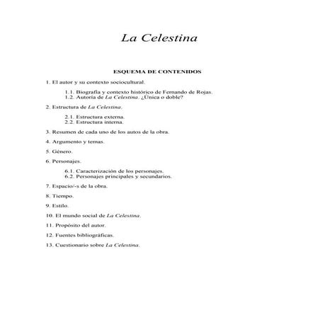La Celestina y cuestionario