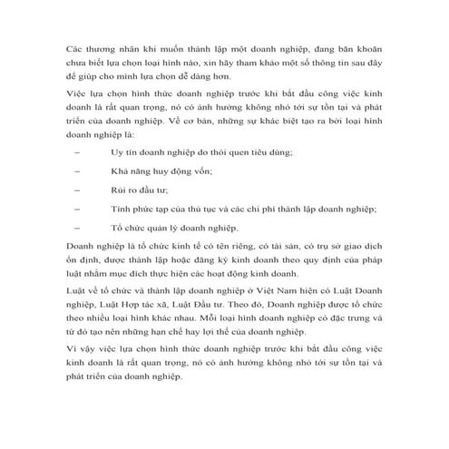 Lựa chọn loại hình doanh nghiep