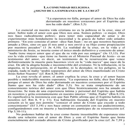 La comunidad religiosa, signo de la esperanza de la cruz. Pironio