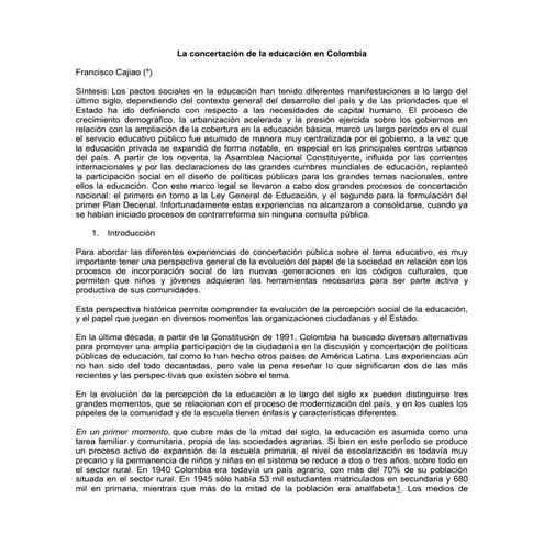 La concertación de la educación en Colombia