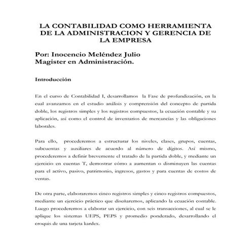 La contabilidad como herramienta de la administración y gerencia de la empre...
