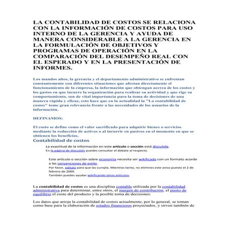 Generalidades de la contabilidad de costos | DOCX