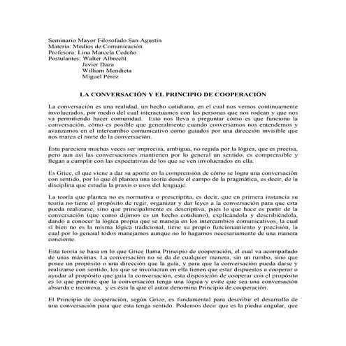 La conversación y el principio de cooperación. teoría de grice