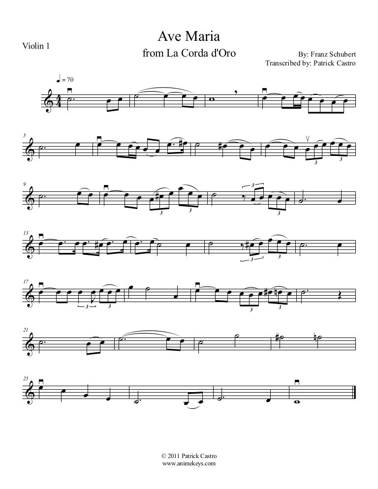 la corda doro ave maria for first violin violin sheet music anime