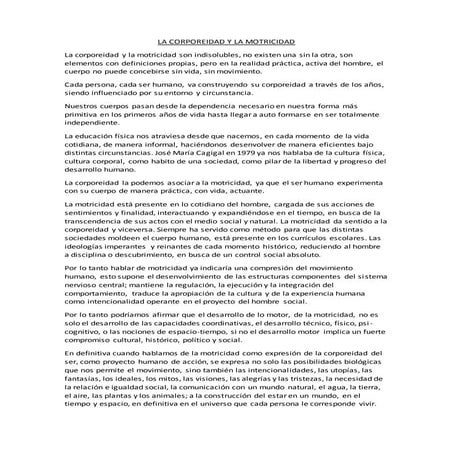 La corporeidad y la motricidad