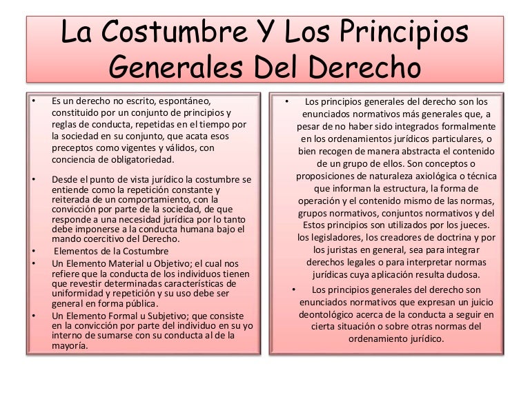 La costumbre y los principios generales del derecho