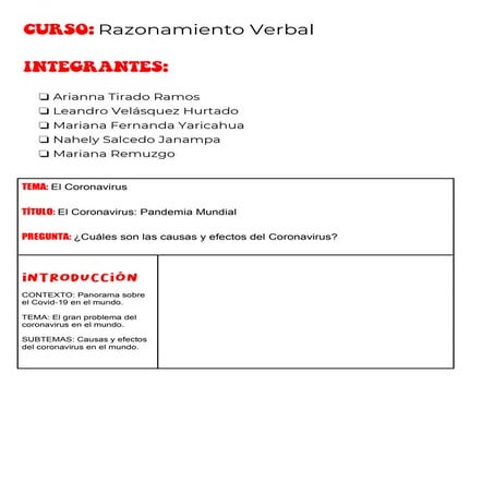 Desarrollo del texto en relación al Covid-19