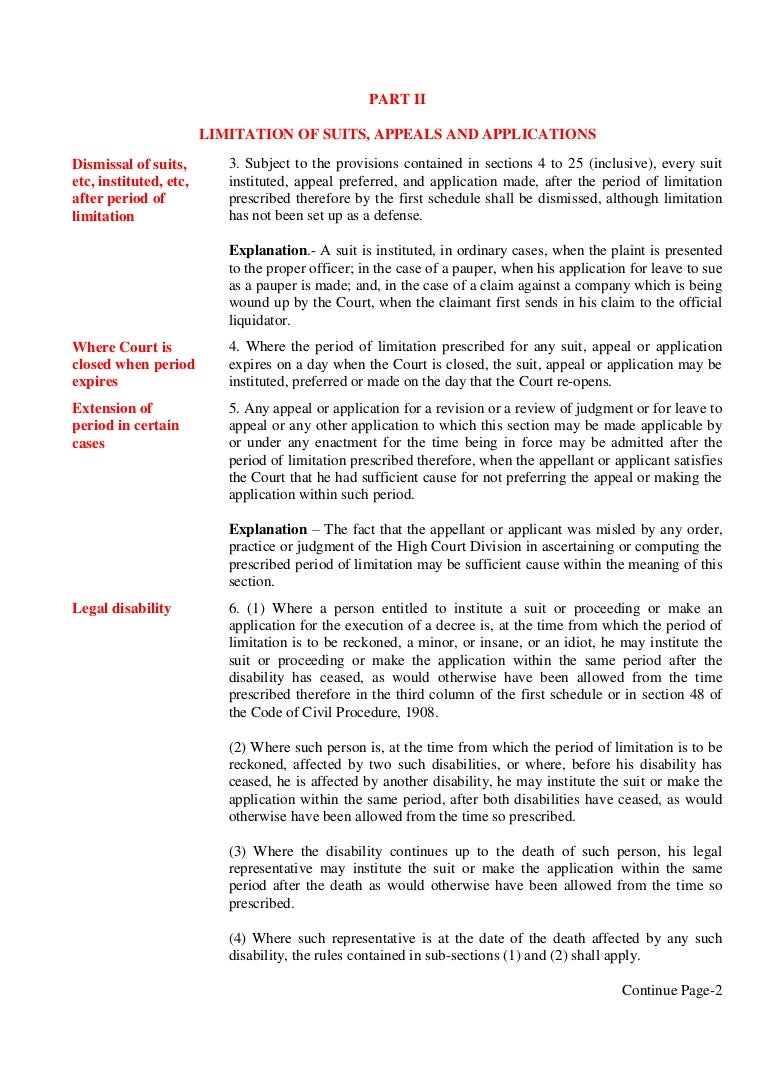 Limitation Act, Section 3 to 10