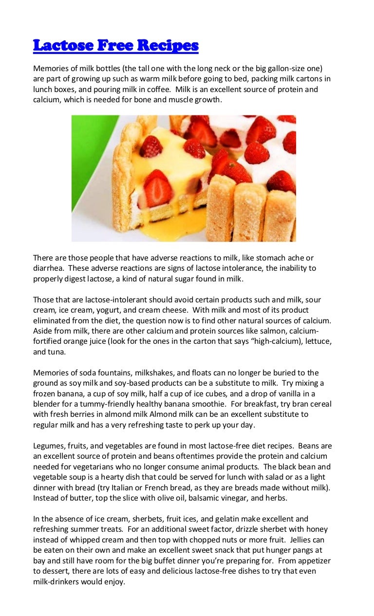 Lactose free recipes