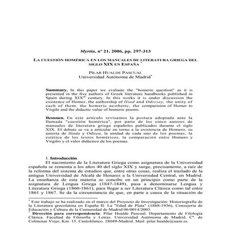 La cuestión homérica en los manuales de literaturagriegade siglo xipilar hual...