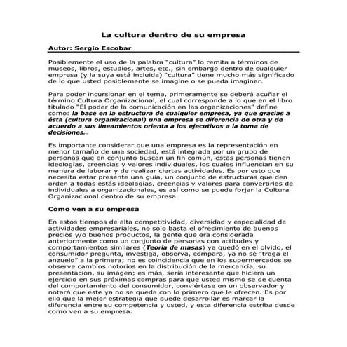 La Cultura dentro de su Empresa
