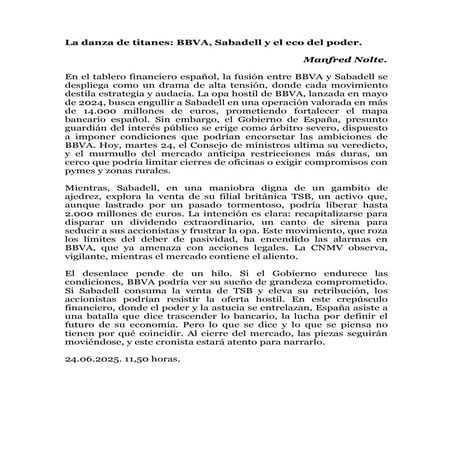La danza de titanes: BBVA, Sabadell y el eco del poder.