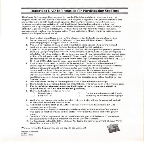 Important LAD Information for Participating Students