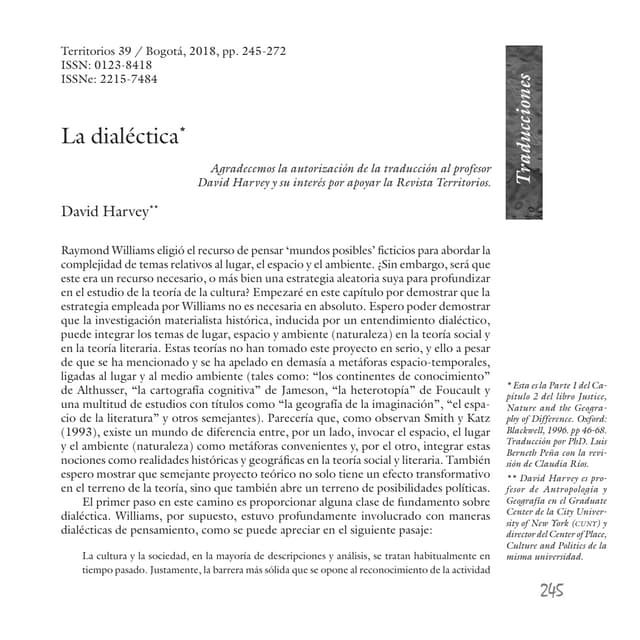 La dialéctica por David Harvey - Revista Territorios N° 39