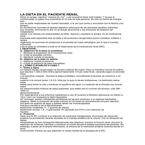 La dieta en el paciente renal