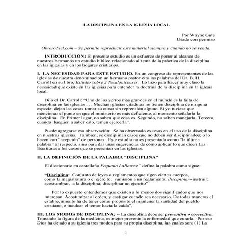 La disciplina en la iglesia local