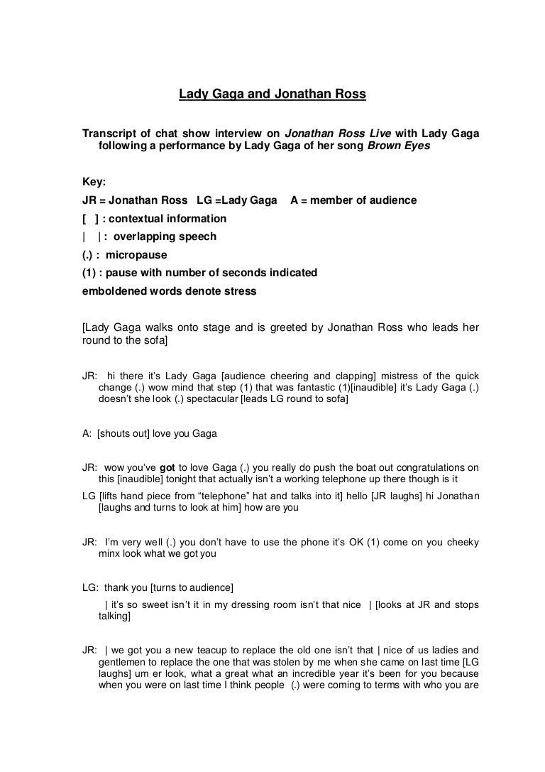 Transcription lady gaga and jonathan ross essay 07 picture