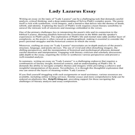 Lady Lazarus Essay. Southeast Kentucky Community and Technical College