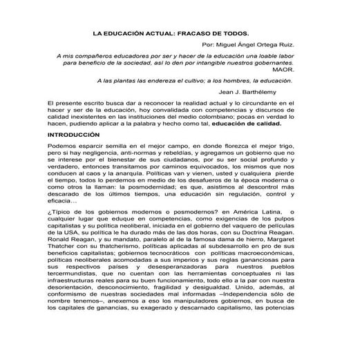 La educación actual. Fracaso de todos..‏....