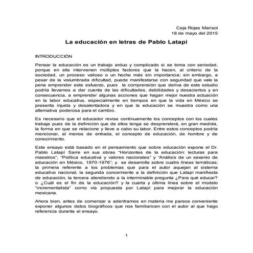 La educación en letras de Pablo Latapí