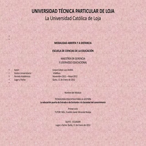 La educación puerta de entrada o de exclusion a la sociedad