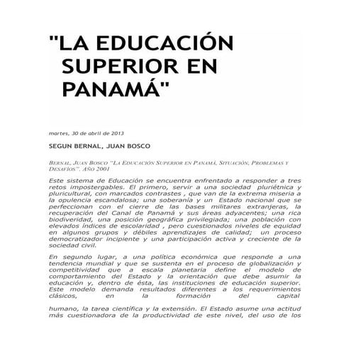 La educación superior en panamá articulo