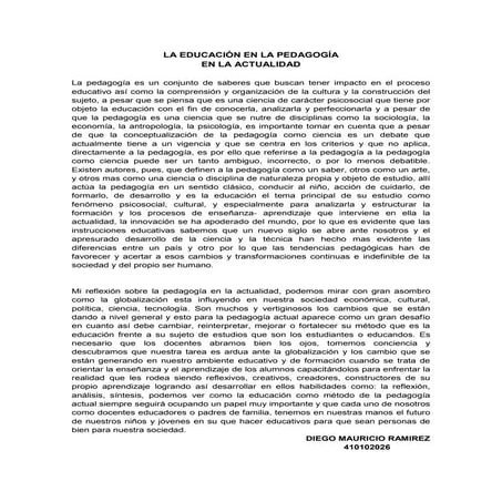 La educacion en la pedagogia en la actualidad