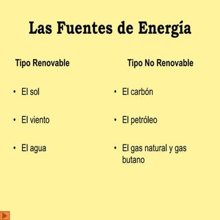 Tipos de engería renovable y no ren...