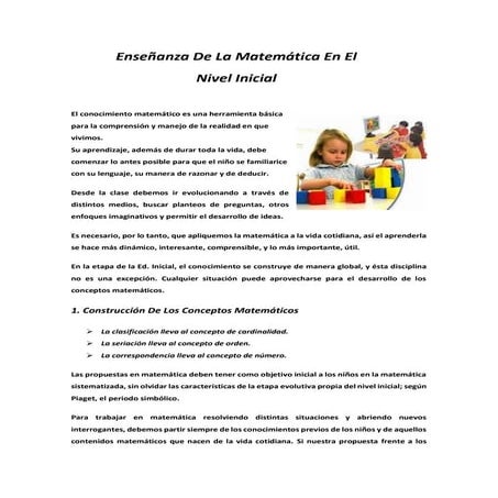 La enseñanza de la matemática en el nivel inicial | PDF