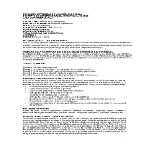 La escritura en las profesiones alumnos vi 11-1