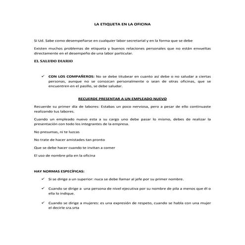 La etiqueta en la oficina | DOCX