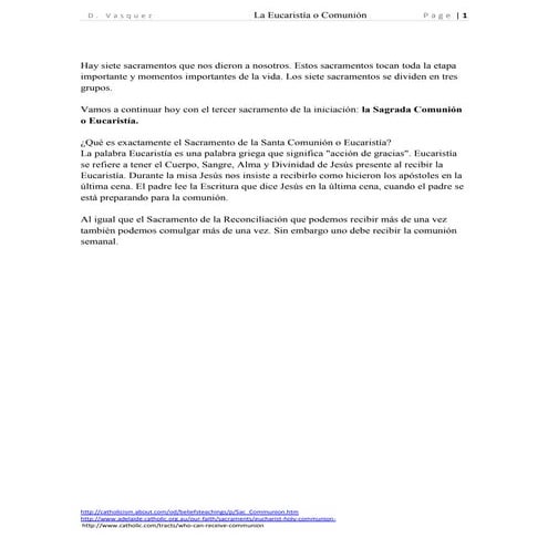 La eucaristía o comunión leccion