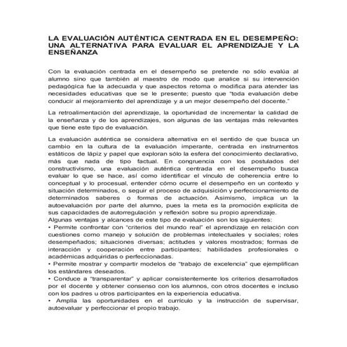 La evaluación auténtica centrada en el desempeño