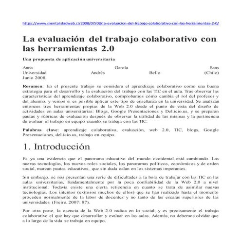 La evaluación del trabajo colaborativo con las herramientas