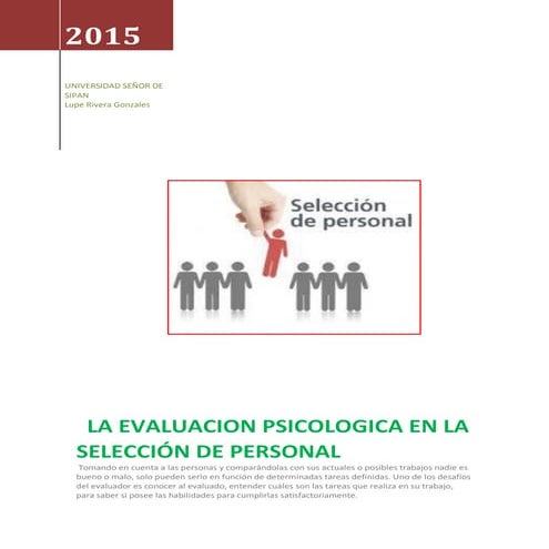 La Evaluación Psicológica en Selección de Personal