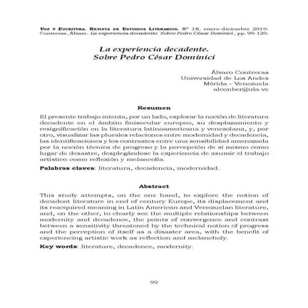 La experiencia decadente, por alvaro contreras