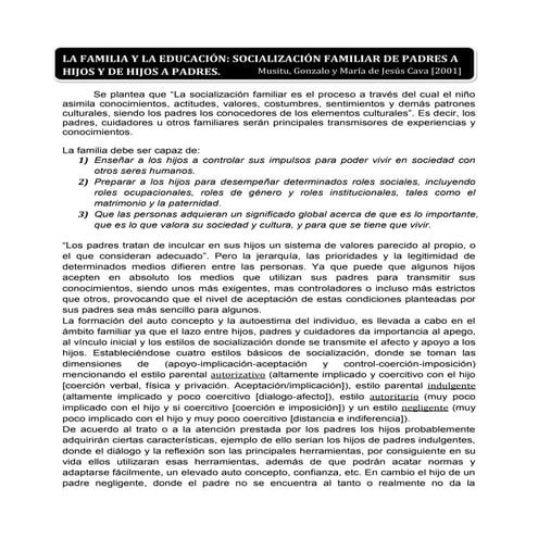 La familia y la educación reporte