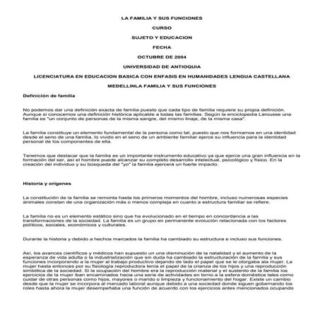 La Familia Y Sus Funciones